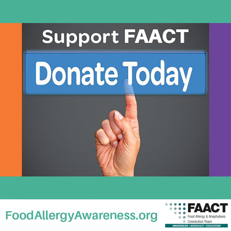 Donate to FAACT to help individuals affected by food allergies graphic